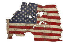 American flag recovered amid World Trade Center debris at the Fresh Kills Landfill.