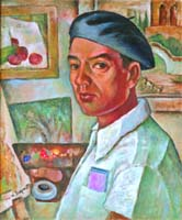 Henry Sugimoto Self Portrait in Camp, 1943.